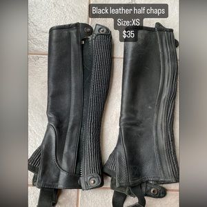 Equestrian horseback riding black leather half chaps